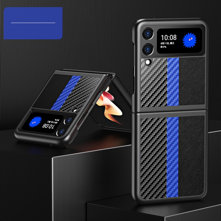 For Samsung Galaxy Z Flip3 5G Carbon Fiber Texture Contrast Color Four Corners All Inclusive Protective Case(Sapphire Blue)