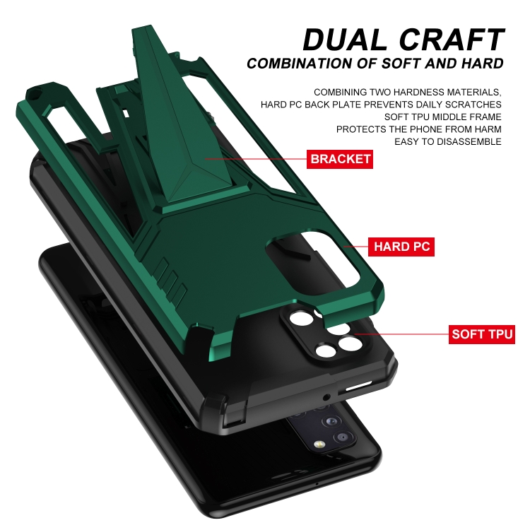 For Samsung Galaxy A31 Super V Armor PC + TPU Shockproof Case with Invisible Holder(Dark Green)