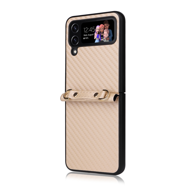For Samsung Galaxy Z Flip3 5G Carbon Fiber Texture Shock-proof PU Phone Case(Gold)