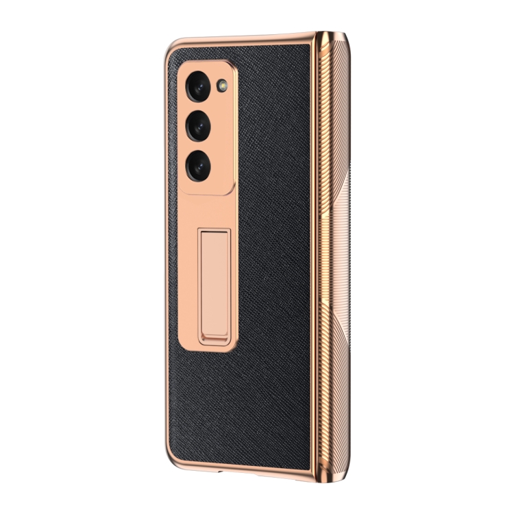 For Samsung Galaxy Z Fold2 5G Electroplated Armor Cross Texture Phone Case(Black)