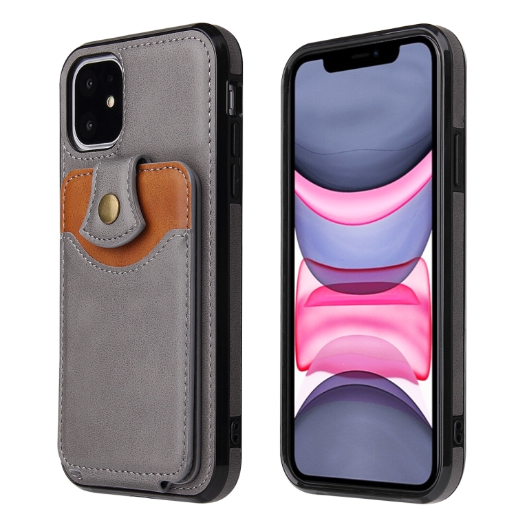 For iPhone 11 Soft Skin Leather Wallet Bag Phone Case (Grey)