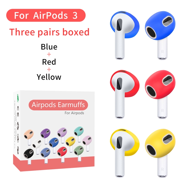 3 Pairs Earphone Silicone Earmuffs For AirPods 3(Blue+Red+Yellow)