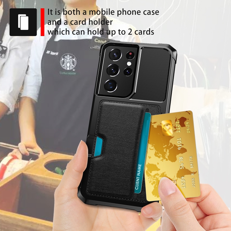 For Samsung Galaxy S21 Ultra 5G ZM02 Card Slot Holder Phone Case(Black)