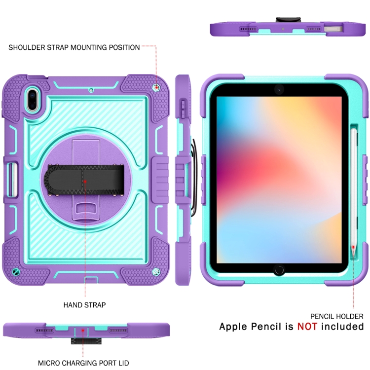 For iPad 2025 / 2022 360 Degree Rotation Shockproof Silicone + PC Tablet Case(Purple + Mint Green)