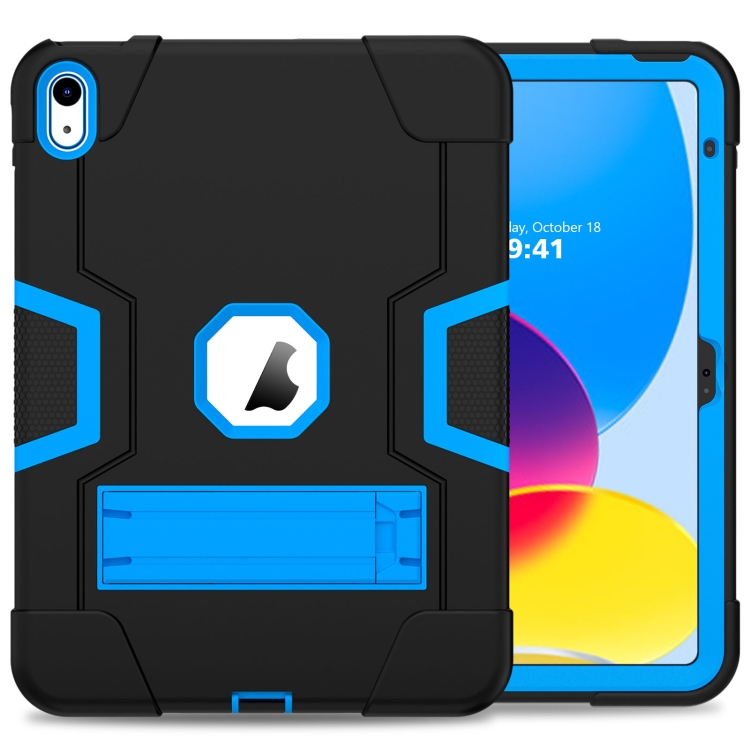 For iPad 2025 / 2022 Contrast Color Silicone + PC Tablet Case with Holder(Black Blue)