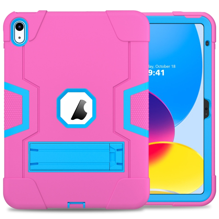 For iPad 2025 / 2022 Contrast Color Silicone + PC Tablet Case with Holder(Rose Red Blue)