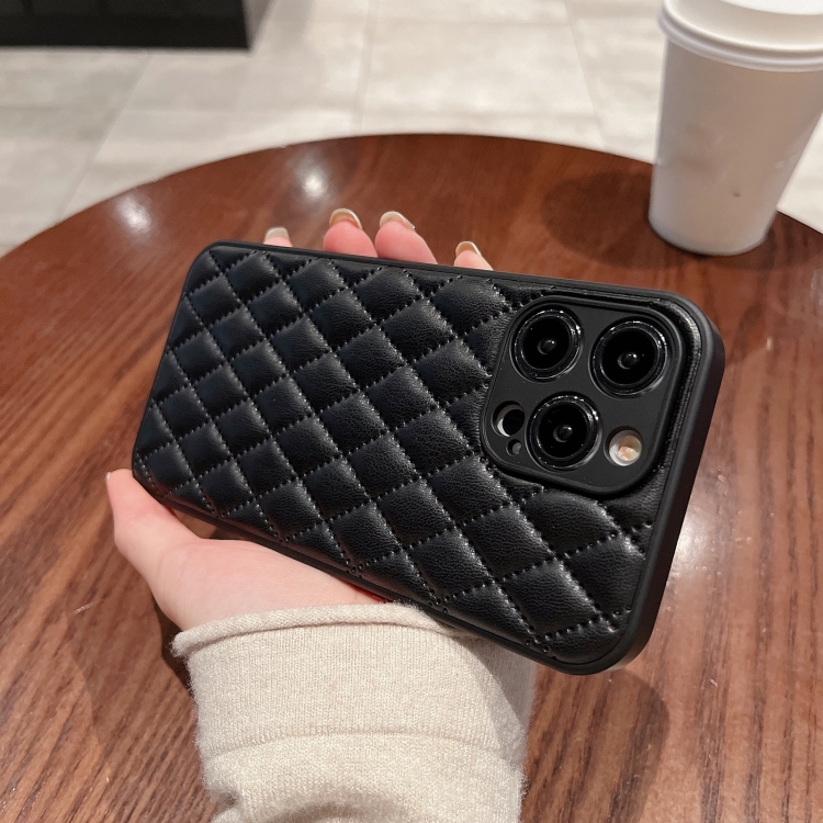 For iPhone 11 Rhombic Texture Lambskin Phone Case(Black)