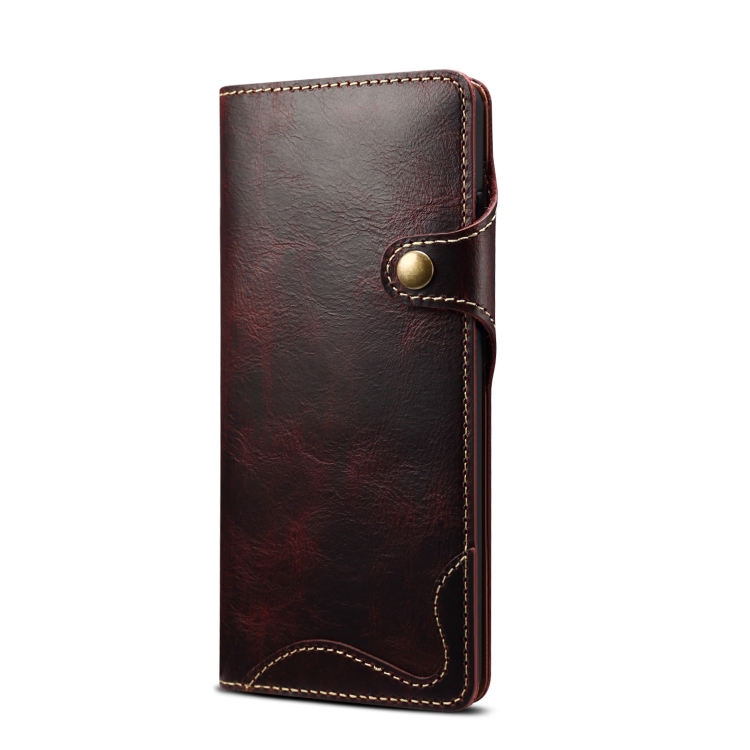 For Samsung Galaxy S20 Ultra Denior Oil Wax Cowhide Magnetic Button Genuine Leather Case(Dark Red)