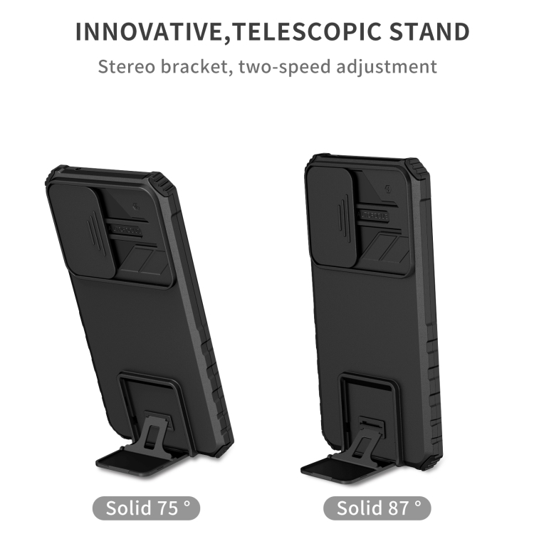 For Samsung Galaxy A34 5G Stereoscopic Holder Sliding Camshield Phone Case(Black)
