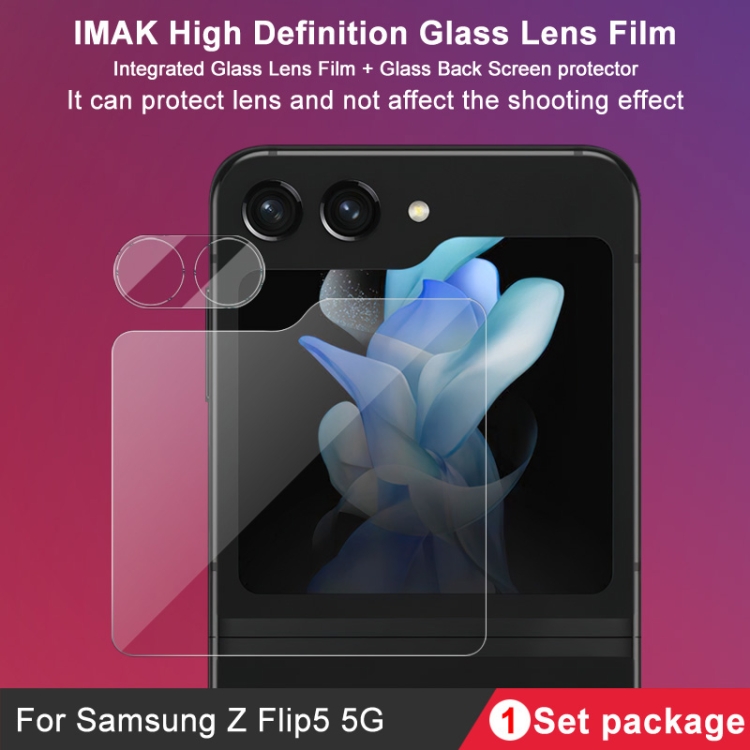 For Samsung Galaxy Z Flip5 5G imak Integrated Rear Camera Lens Tempered Glass Film + Glass Rear Screen Sticker 