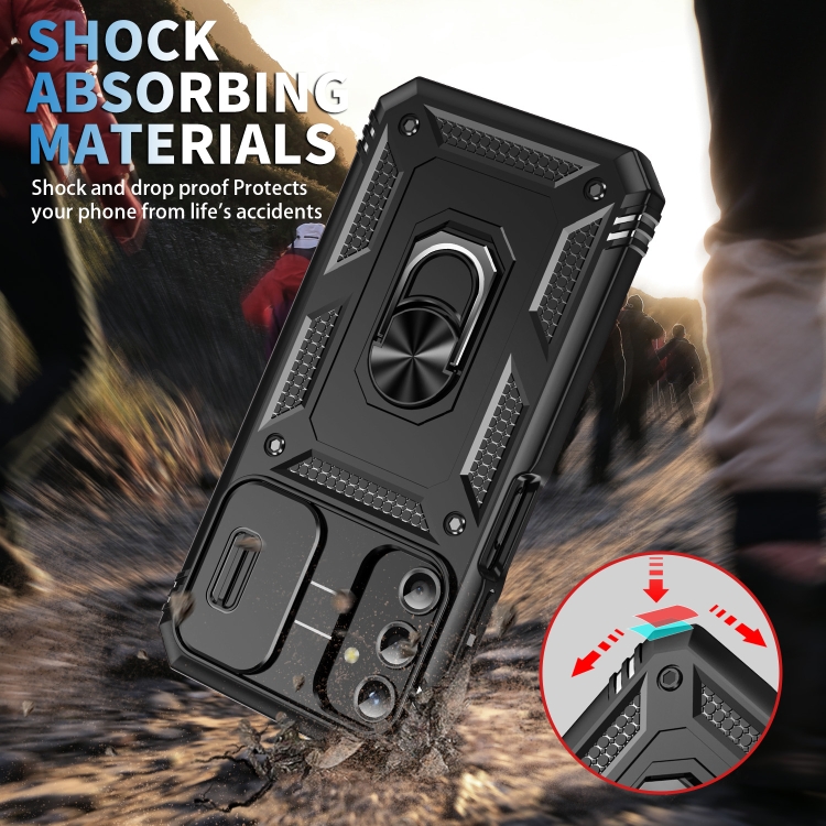 For Samsung Galaxy A25 5G Sliding Camshield TPU + PC Phone Case with Holder(Black)