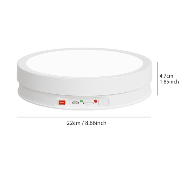 22cm Colorful LED Light Electric Rotating Display Stand Turntable, Style:Battery Charging(White)