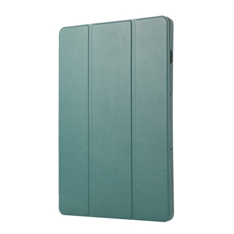 For Samsung Galaxy Tab  S10 FE / S9 FE 3-Fold Pure Color TPU Leather Tablet Case with Pen Slot(Dark Green)