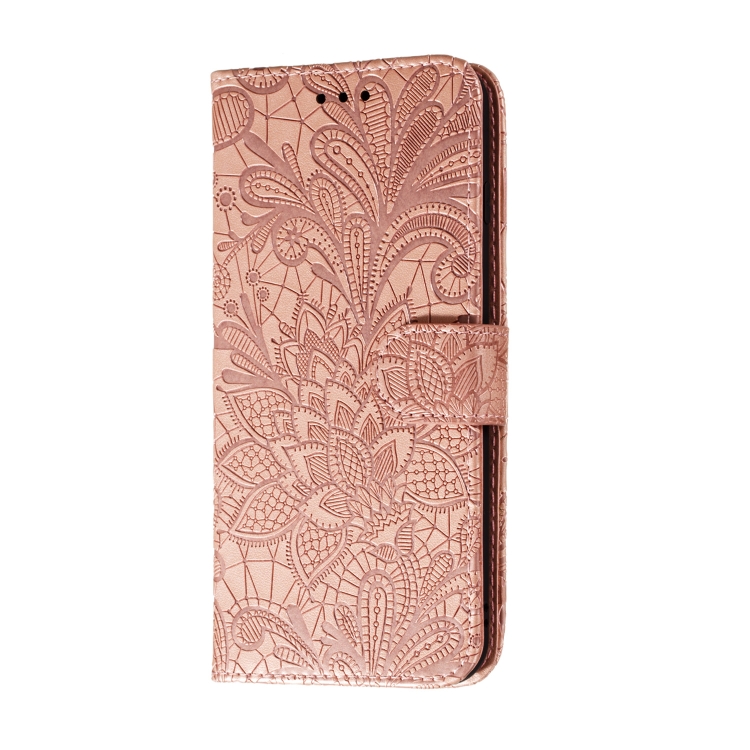 For iPhone 12 mini Lace Flower Horizontal Flip Leather Case with Holder & Card Slots & Wallet & Photo Frame(Rose Gold)