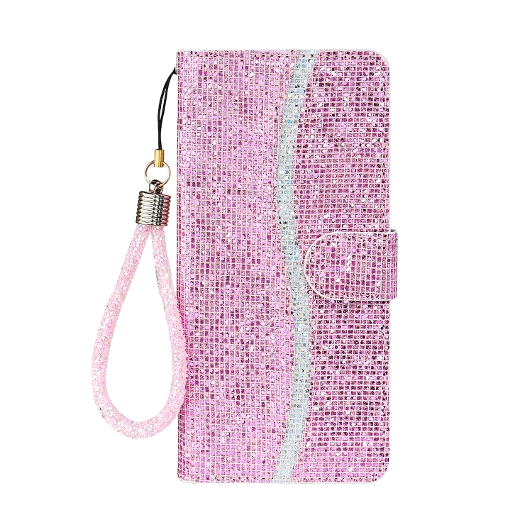 For iPhone 12 / 12 Pro Glitter Powder Horizontal Flip Leather Case with Card Slots & Holder & Lanyard(Pink)