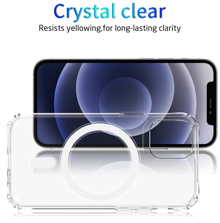 For iPhone 12 mini Magsafe Case Magnetic Ring Clear Crystal Acrylic +TPU Four-corner Airbag Shockproof Case (Transparent)