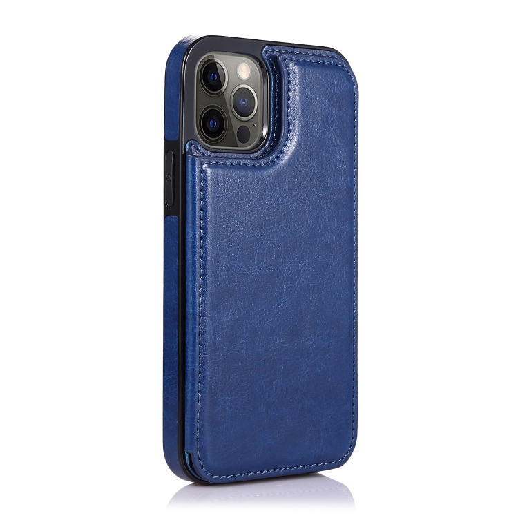 For iPhone 12 Pro Max Shockproof PU + TPU Leather Case with Card Slots & Holder & Photo Frame & Wallet(Blue)