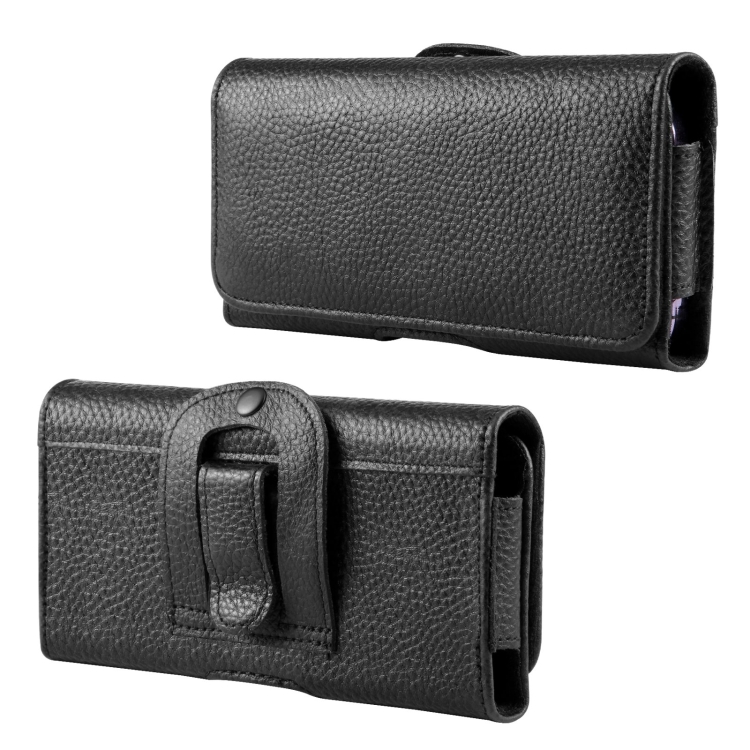 HAWEEL 6.1-6.8 inch Litchi Texture Genuine Leather Phone Belt Clip Horizontal Carrying Pouch (Black)