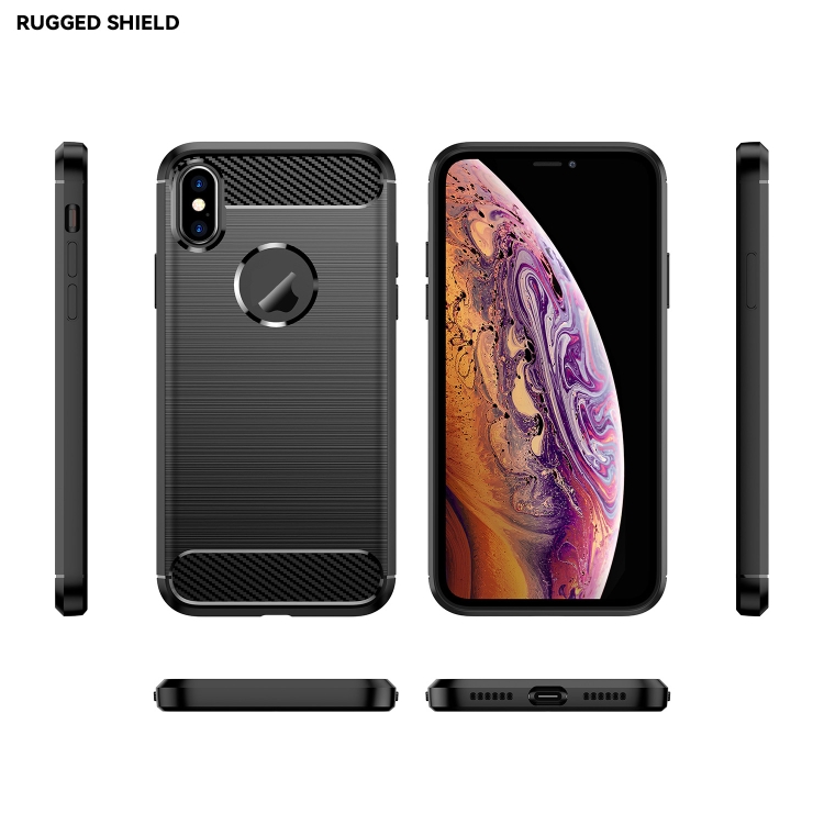 For iPhone X / XS Carbon Fiber TPU Brushed Texture Shockproof Protective Back Cover Case(Black)