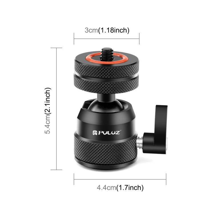 PULUZ Multifunctional Aluminum Alloy Mini Ball Head Tripod Mount Adapter, Cold Shoe & 1/4 Screw Dual-Use (Black)