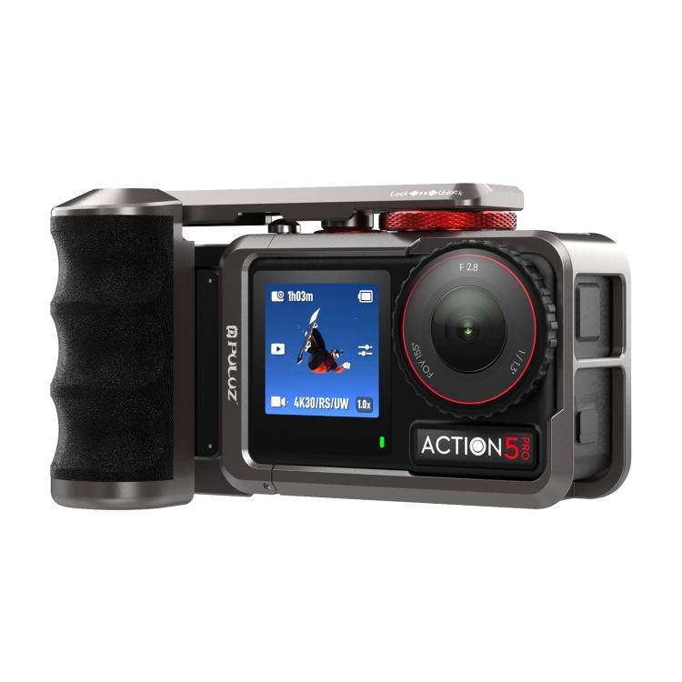 For DJI Osmo Action 5 Pro / 4 / 3 PULUZ Metal Camera Cage Expansion Adapter with Handle Grip (Titanium)