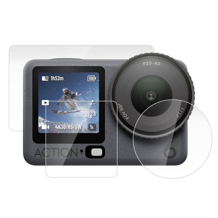 For DJI Osmo Action 6 PULUZ Lens + Front and Back Screen Tempered Glass Film (Transparent)