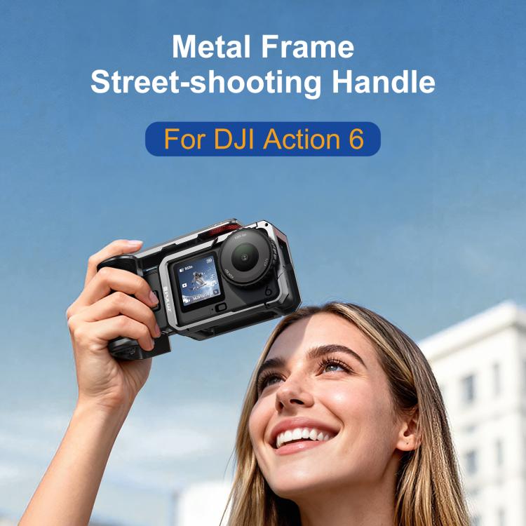 For DJI Osmo Action 6 PULUZ Metal Camera Cage Expansion Adapter with Handle Grip (Titanium)