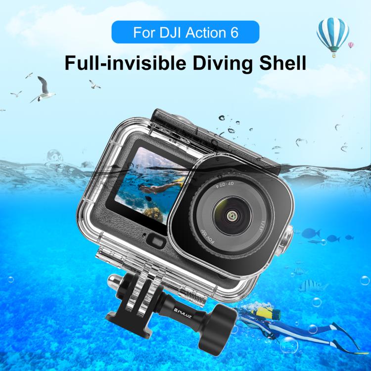 For DJI Osmo Action 6 PULUZ 60m / 196ft Underwater Waterproof Diving Shell with Invisible Adapter & Long Screw (Transparent)