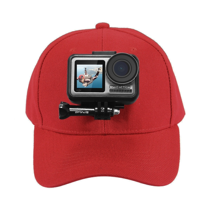 PULUZ Baseball Hat with J-Hook Buckle Mount & Screw for GoPro, DJI OSMO Action and Other Action Cameras(Red)