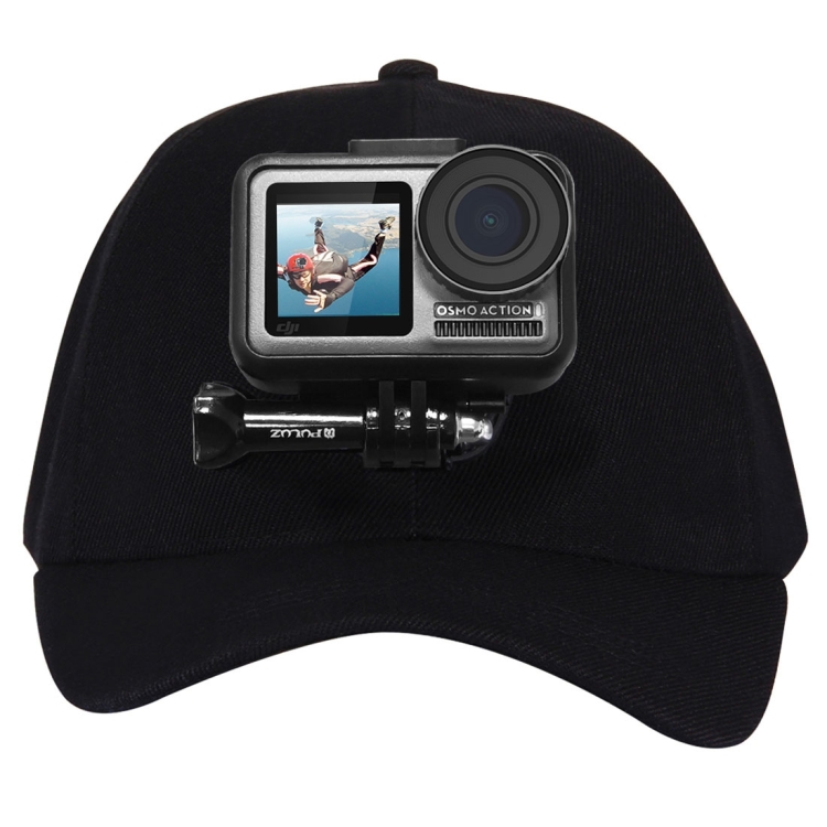 PULUZ Baseball Hat with J-Hook Buckle Mount & Screw for GoPro, DJI OSMO Action and Other Action Cameras(Black)
