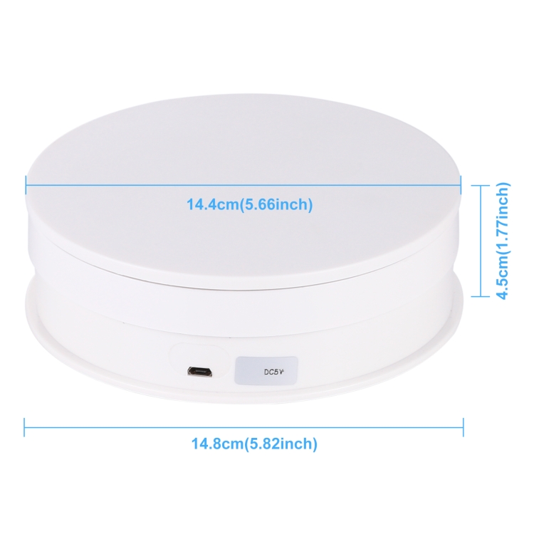 PULUZ 15cm USB Electric Rotating Turntable Display Stand Video Shooting Props Turntable for Photography, Load 1-5kg(White)