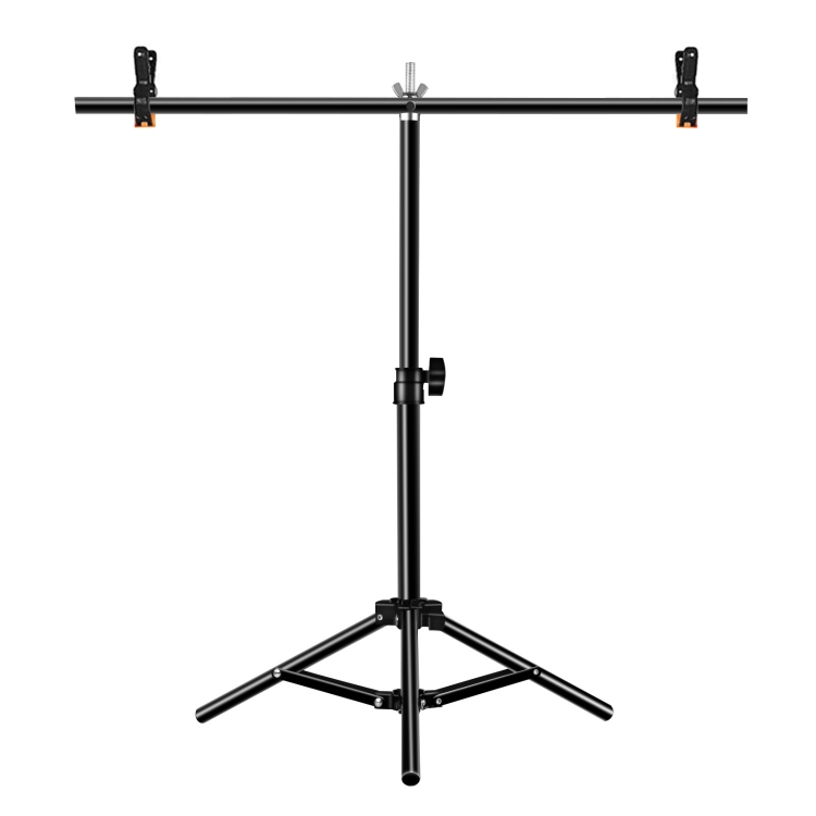 67cm T-Shape Photo Studio Background Support Stand Backdrop Crossbar Bracket with Clips, No Backdrop(Black)