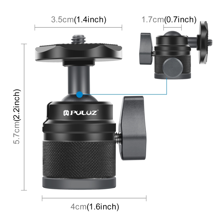 PULUZ 360 Panorama Aluminum Alloy Tripod Ball Head Adapter with Knob Lock(Black)