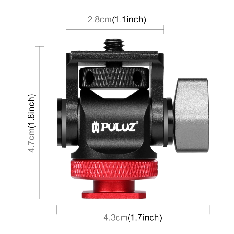 PULUZ Mini 180 Degree Swing Tripod Ball Head Cold Shoe Mount Adapter(Red)