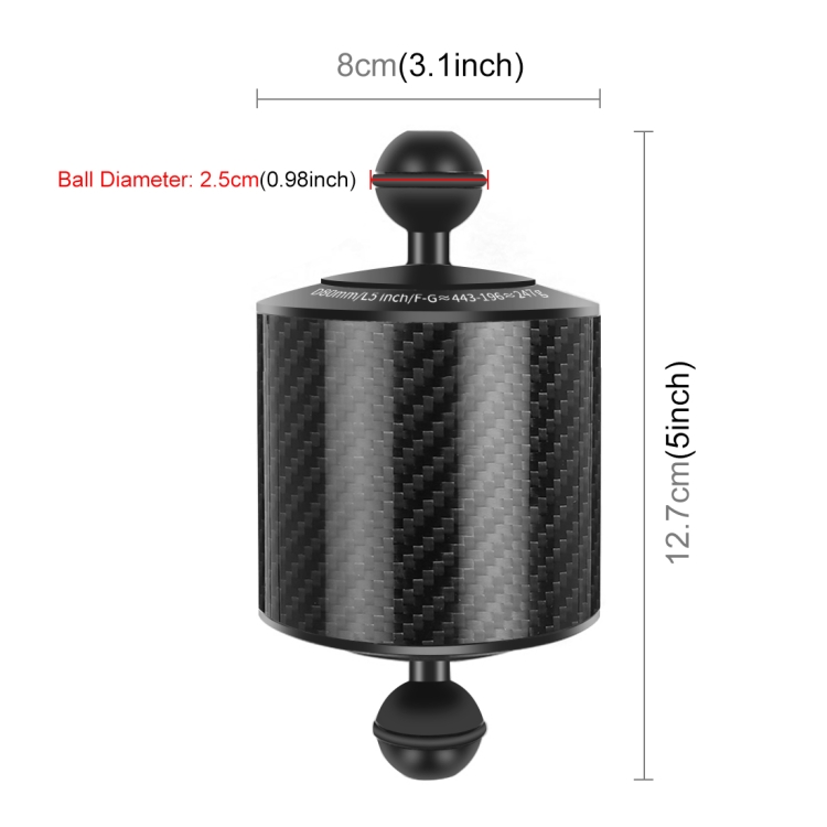 PULUZ 6.1 inch 15.5cm Length 80mm Diameter Dual Balls Carbon Fiber Floating Arm, Ball Diameter: 25mm, Buoyancy: 400g Phone
