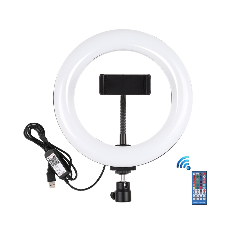 PULUZ 7.9 inch 20cm USB RGB Dimmable LED Dual Color Temperature LED Curved Light Ring Vlogging Selfie Photography Video Lights with Phone Clamp(Black)