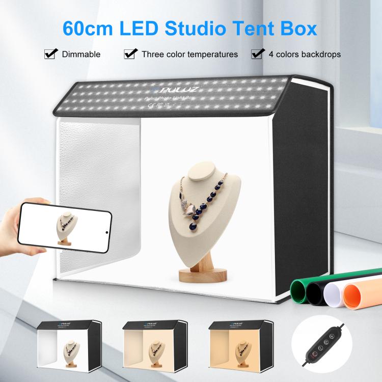 PULUZ Photo Studio Light Box Portable 60 x 40cm Cuboid Photography Studio Tent Kit with 4 Color Backdrops (EU Plug)