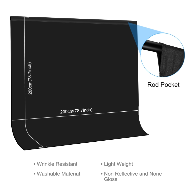 PULUZ 2m x 2m Photography Background Thickness Photo Studio Background Cloth Backdrop (Black)