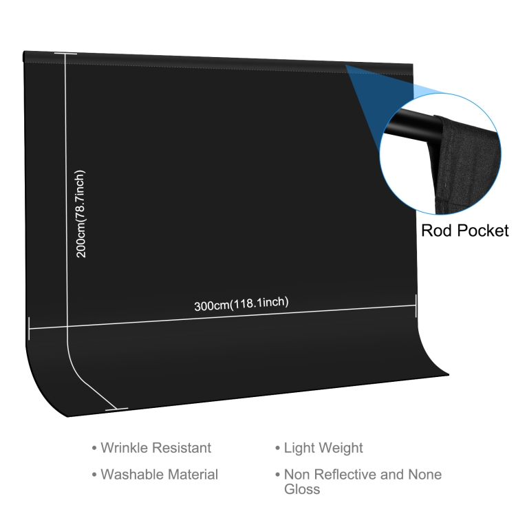 PULUZ 3m x 2m Photography Background Thickness Photo Studio Background Cloth Backdrop (Black)