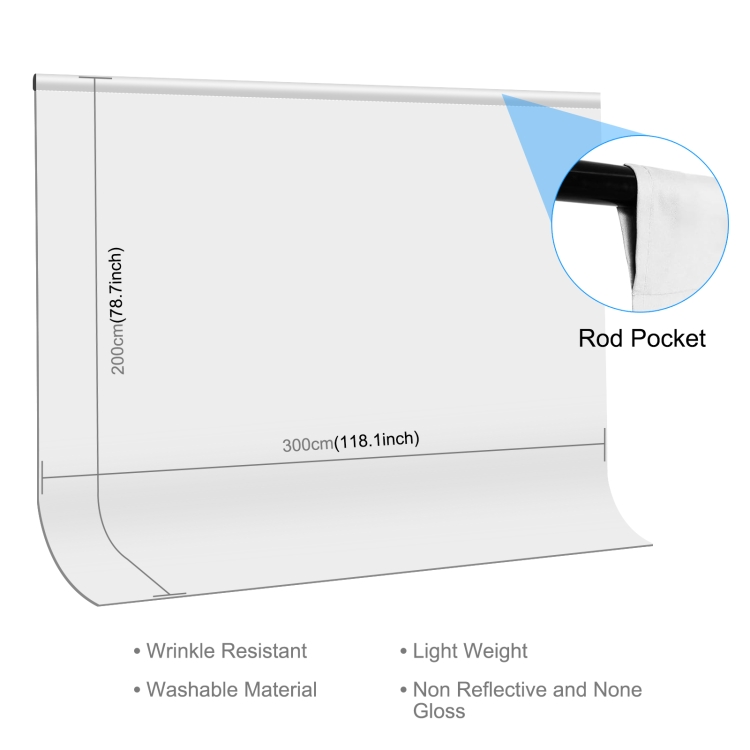 PULUZ 3m x 2m Photography Background Thickness Photo Studio Background Cloth Backdrop (White)