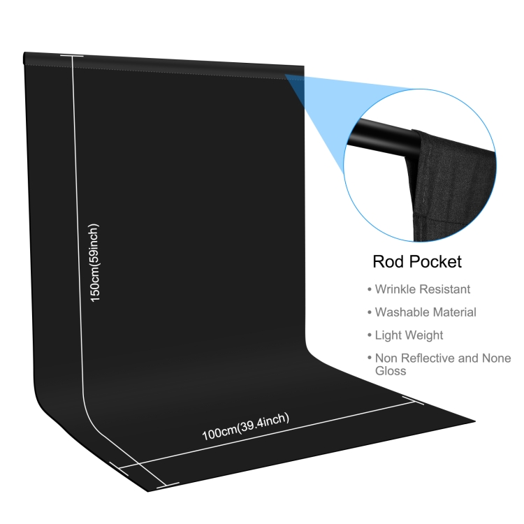 PULUZ 1m x 1.5m Photography Background Photo Studio Background Cloth Backdrop (Black)