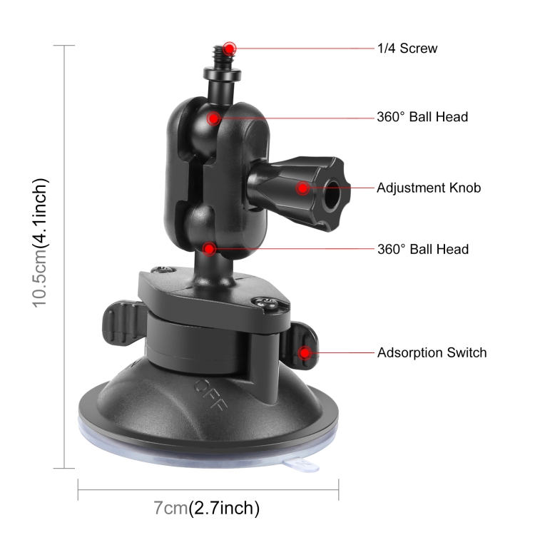 PULUZ 1/4 inch Magic Arm Suction Cup Mount (Black)