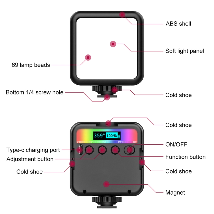 PULUZ Pocket 2500-9000K+RGB Full Color Beauty Fill Light Handheld Camera Photography LED Light (Black)