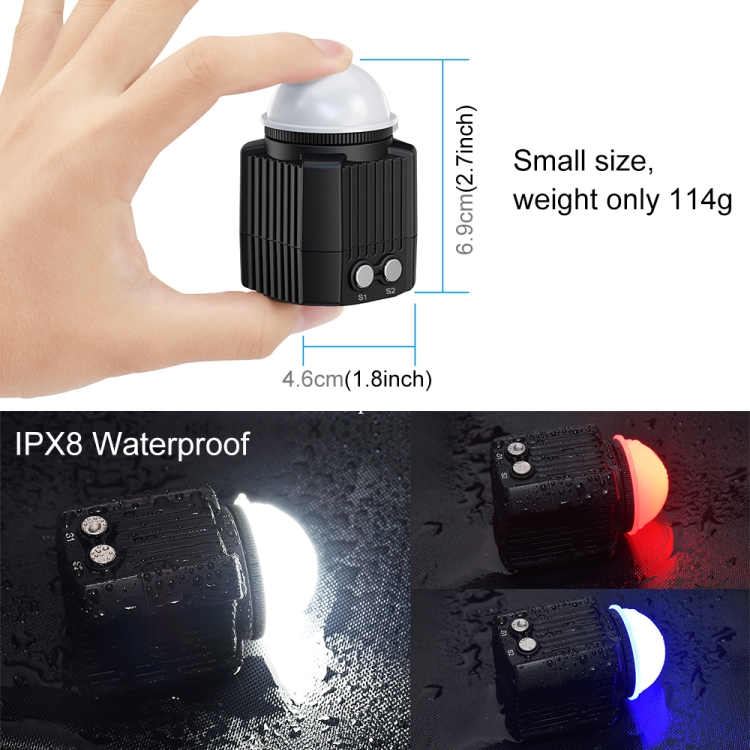 PULUZ 60m Underwater LED Photography Fill Light 7.4V/1100mAh Diving Light for GoPro, Insta360, DJI and Other Action Cameras(Black)