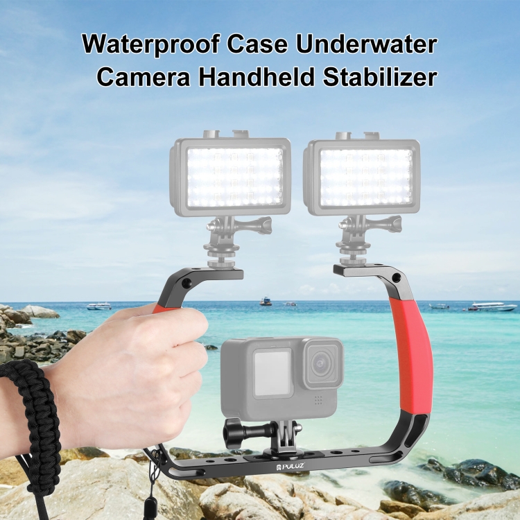 PULUZ Dual Silicone Handles Aluminium Alloy Underwater Diving Rig for GoPro, Other Action Cameras and  Smartphones (Red)