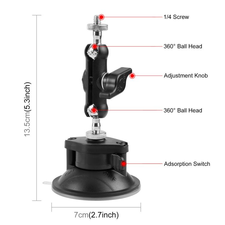 PULUZ Upgraded 1/4 inch Magic Arm Suction Cup Mount (Black)