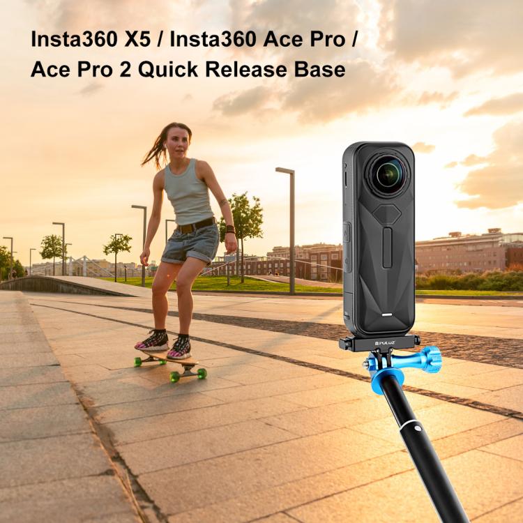 For Insta360 X5 / X4 Air / Ace Pro / Pro 2 PULUZ Aviation Aluminum Quick Release Base Adapter Bracket (Black)