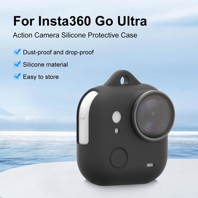 For Insta360 GO Ultra PULUZ Body Silicone Protective Cover with Lens Cap & Lanyards (Black)