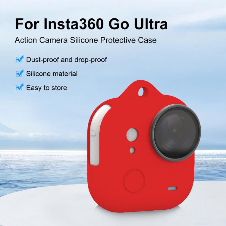 For Insta360 GO Ultra PULUZ Body Silicone Protective Cover with Lens Cap & Lanyards (Red)