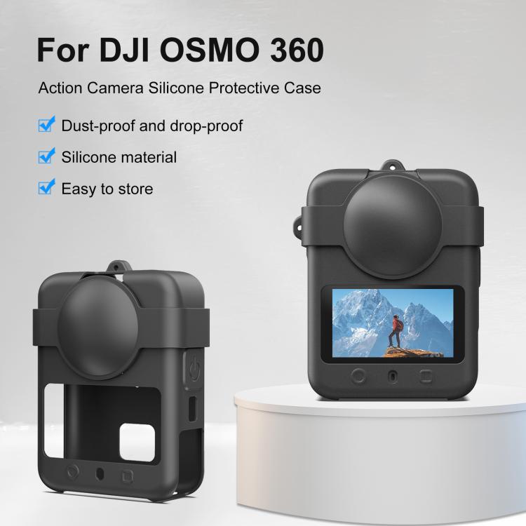 For DJI Osmo 360 PULUZ Silicone Protective Cover with Lens Cover & Lanyard (Black)